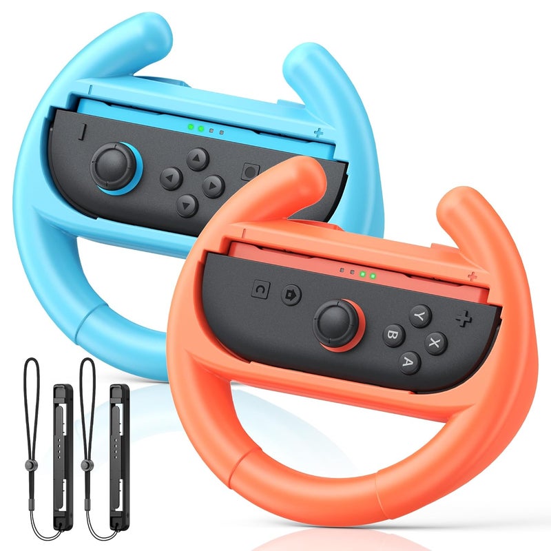FYOUNG [Both for Switch 2 and 1] Steering Wheel Grip for Nintendo Switch 2/1/OLED Controllers, Ergonomic Racing Accessories for Joy con and for Joycon 2, for Mario Kart 8 Deluxe Switch Games-Orange Blue - Image 1